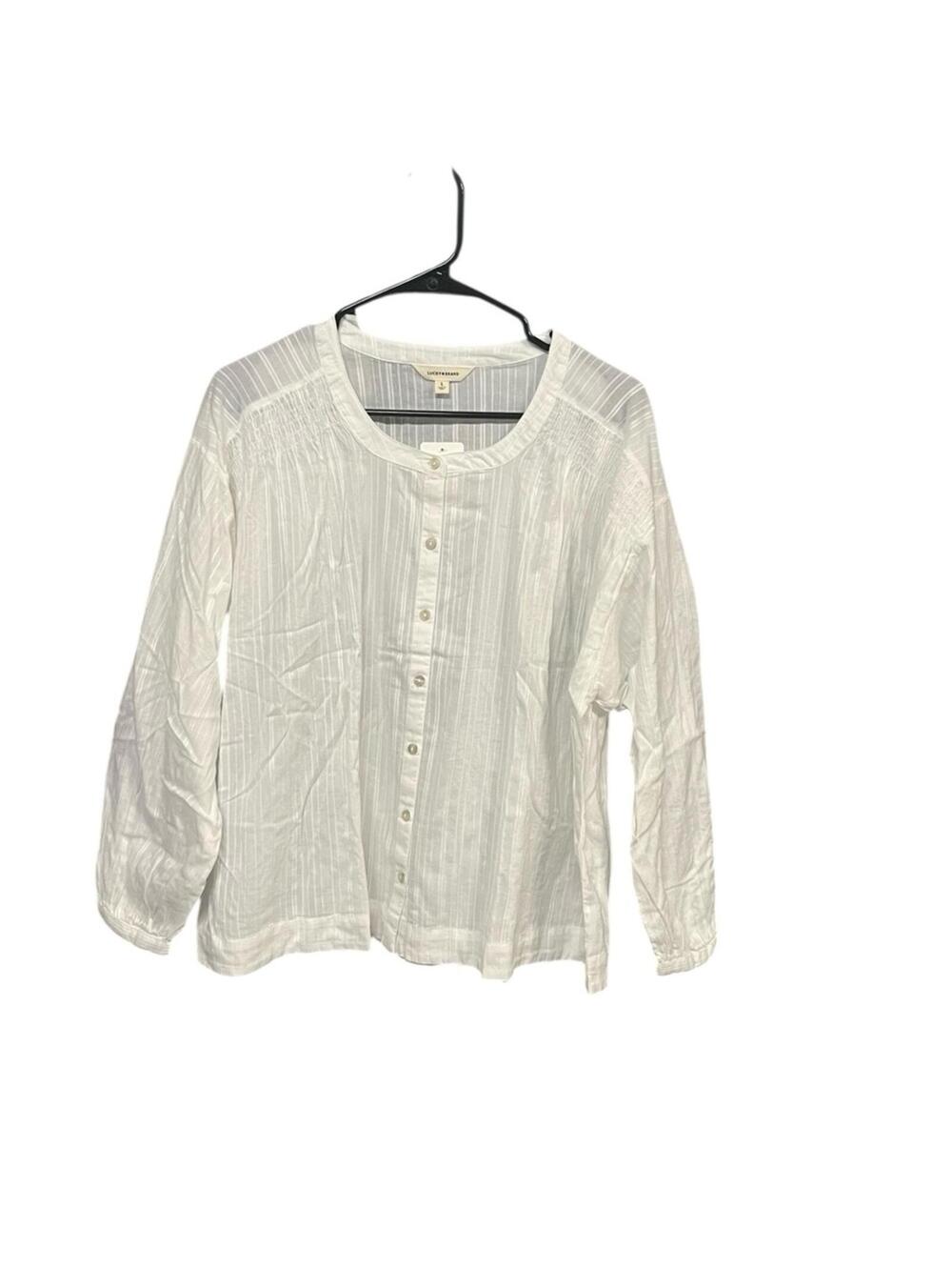 Lucky Brand White Textured Cotton Button Front Blouse Women’s Large NWT Boho Top
